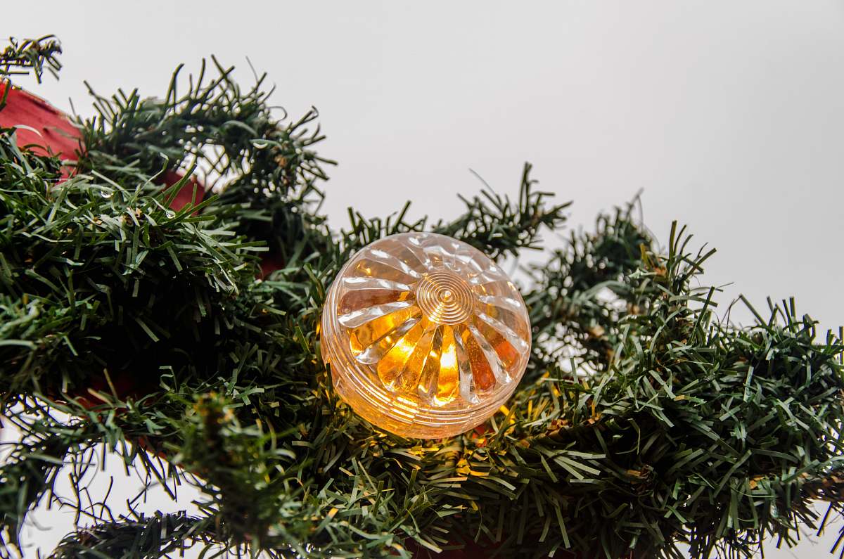 sibiu christmas fair orange beacon light on garland sibiu
